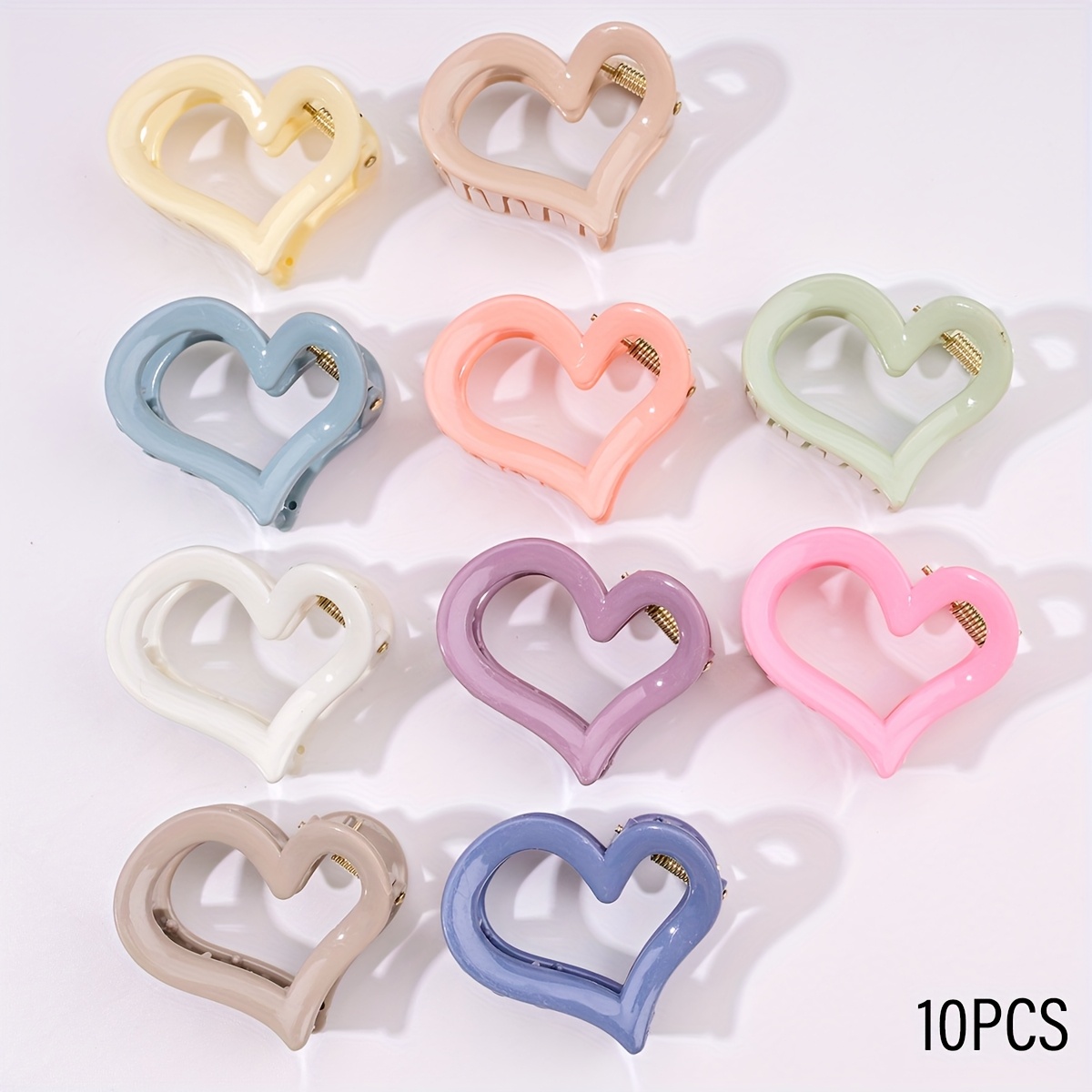 Image of 10pcs Women's Hair Clip Macaron Color Love Shape Glossy Hair Claw Headwear Suitable For Half Bun Ponytail Clips Daily Use
