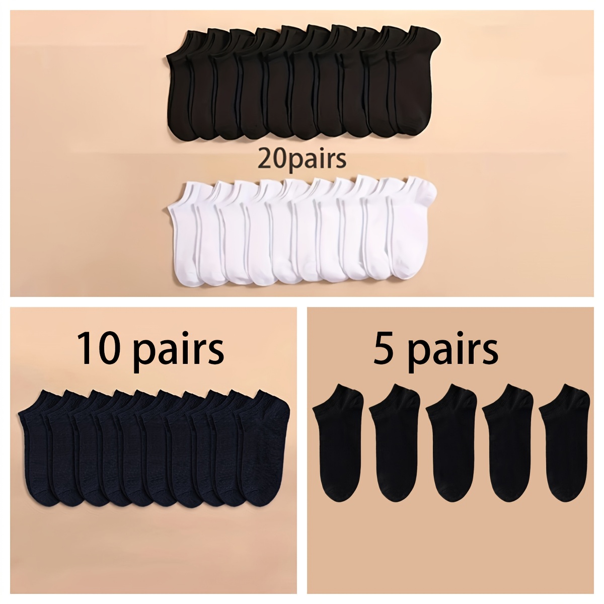   20 pairs of unisex simple solid color breathable and comfortable short socks suitable for  