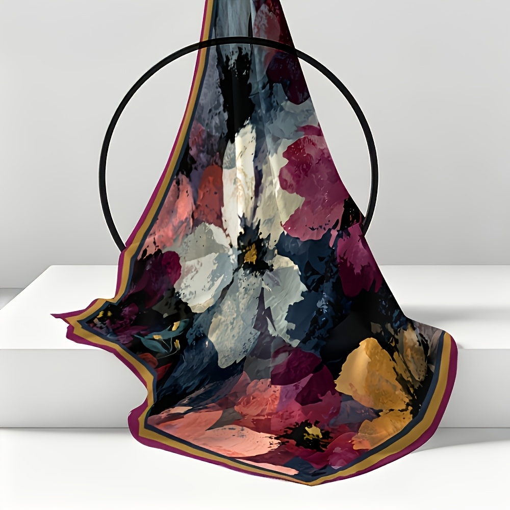 Abstract Floral Printed Square Scarf, Lightweight and Portable
