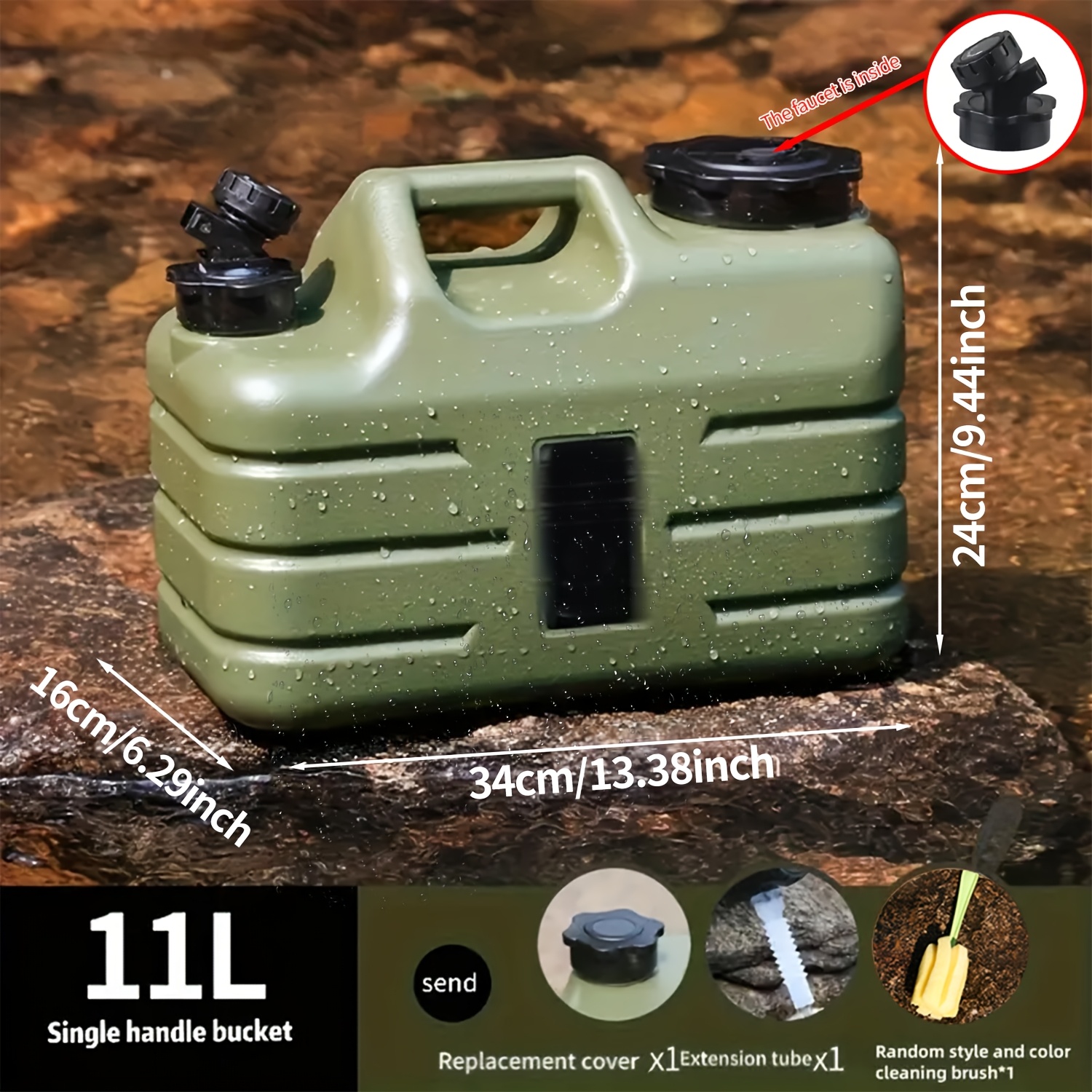 11-12L/2.9-3.2Gal Military Green Portable Water Tank with Faucet - Durable Leakproof Design, Ergonomic Handle & Carrying Straps for Camping, Hiking, Emergency Storage, Water Storage Tank, Hiking Essentials, Robust Construction, Sturdy Construction