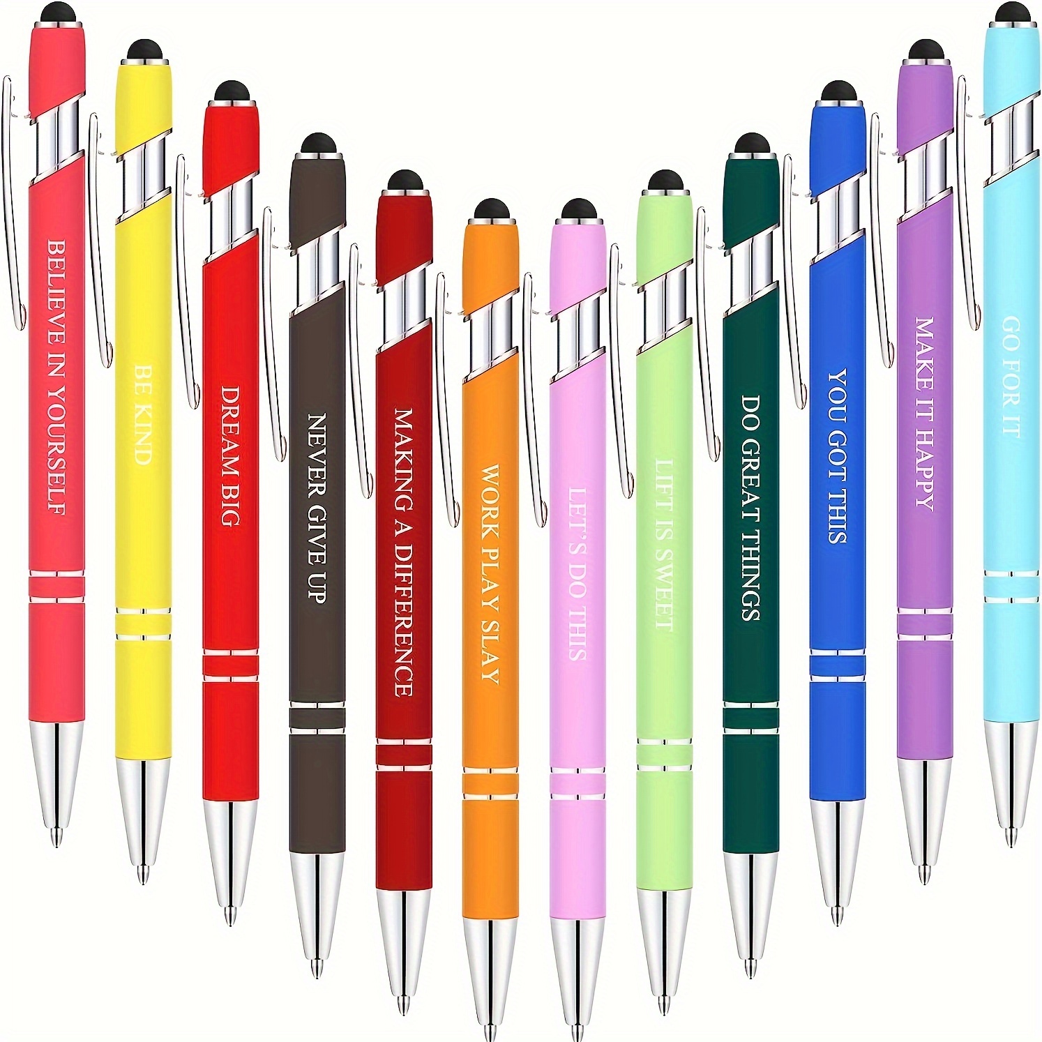 

12pcs, 12pcs Of Round Ballpoint Pens 2-in-1 Stylus Retractable Round Ballpoint Pen With Stylus Tip, Metal Stylus Suitable For Touch Screen, 1.0mm Christmas Gift In Colors