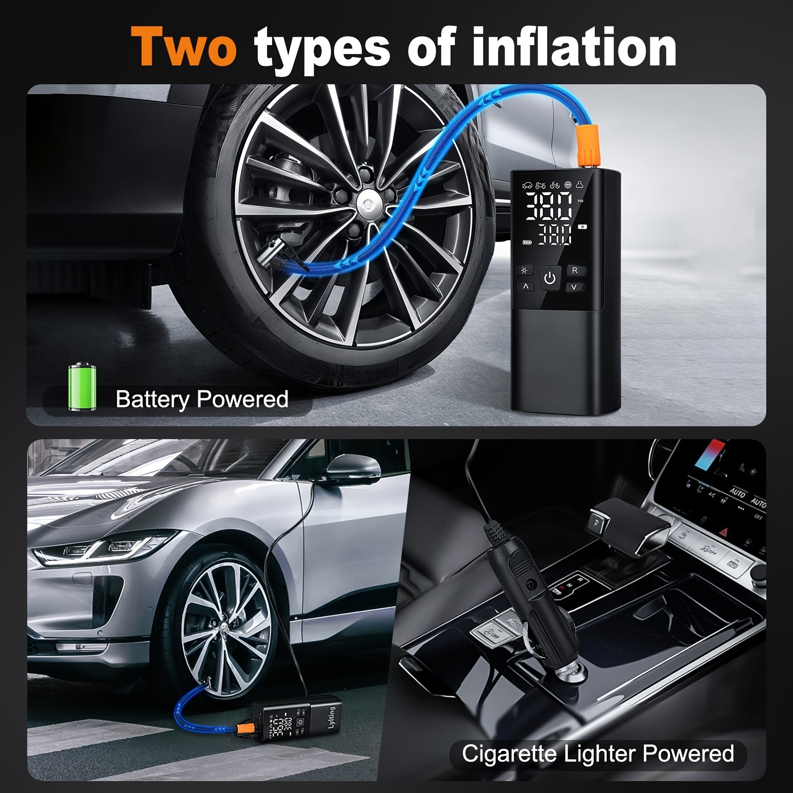 tire inflator portable air compressor 150psi air compressor with tire pressure gauge high capacity and 3x faster portable air pump for cars bikes motorcycle tires Product details 6