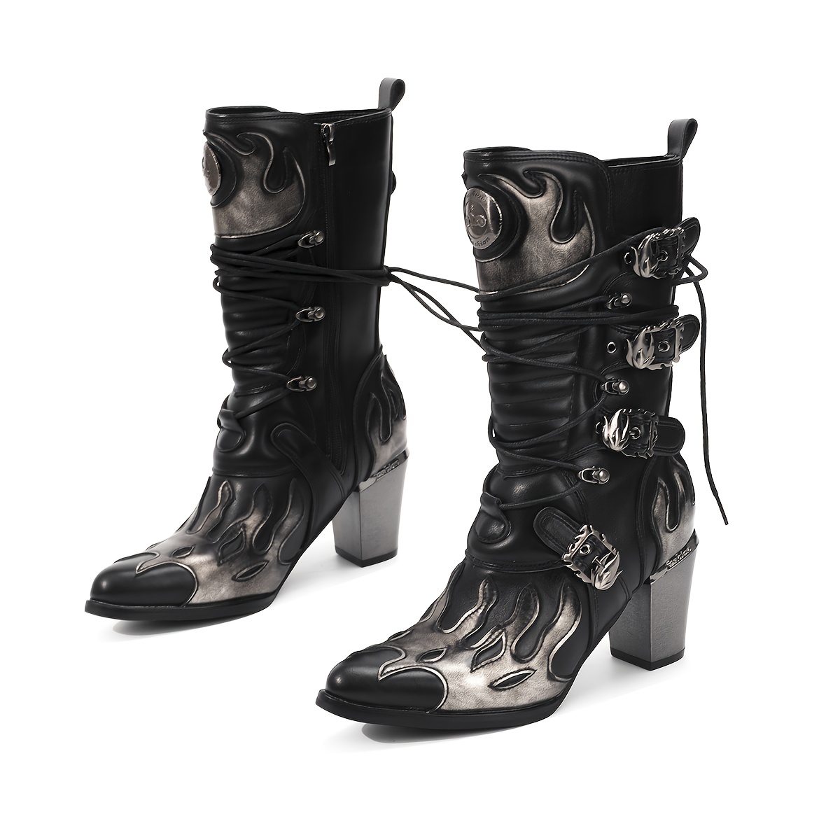 Flame Western Zip-up Heel Boot ブーツ flame boots sold on Temu