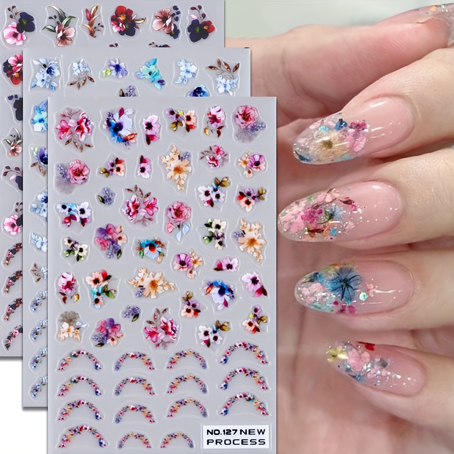 

3pcs Broken Lace Flower Nail Art Decals Pink Blue Petal Frosted Self-adhesive Stickers Summer Wedding Design Manicure