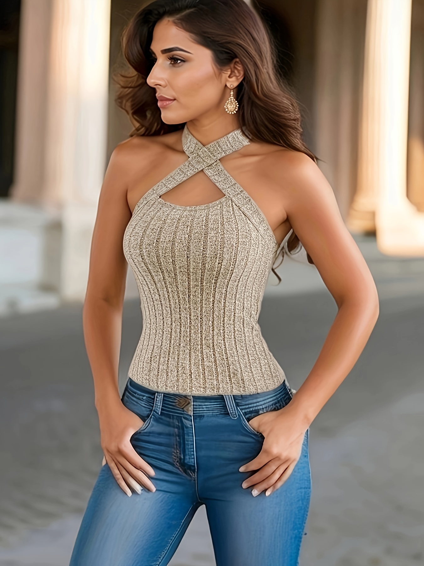 Sexy Cut Crop Halter Top Casual Solid Strapless Sleeveless - Temu
