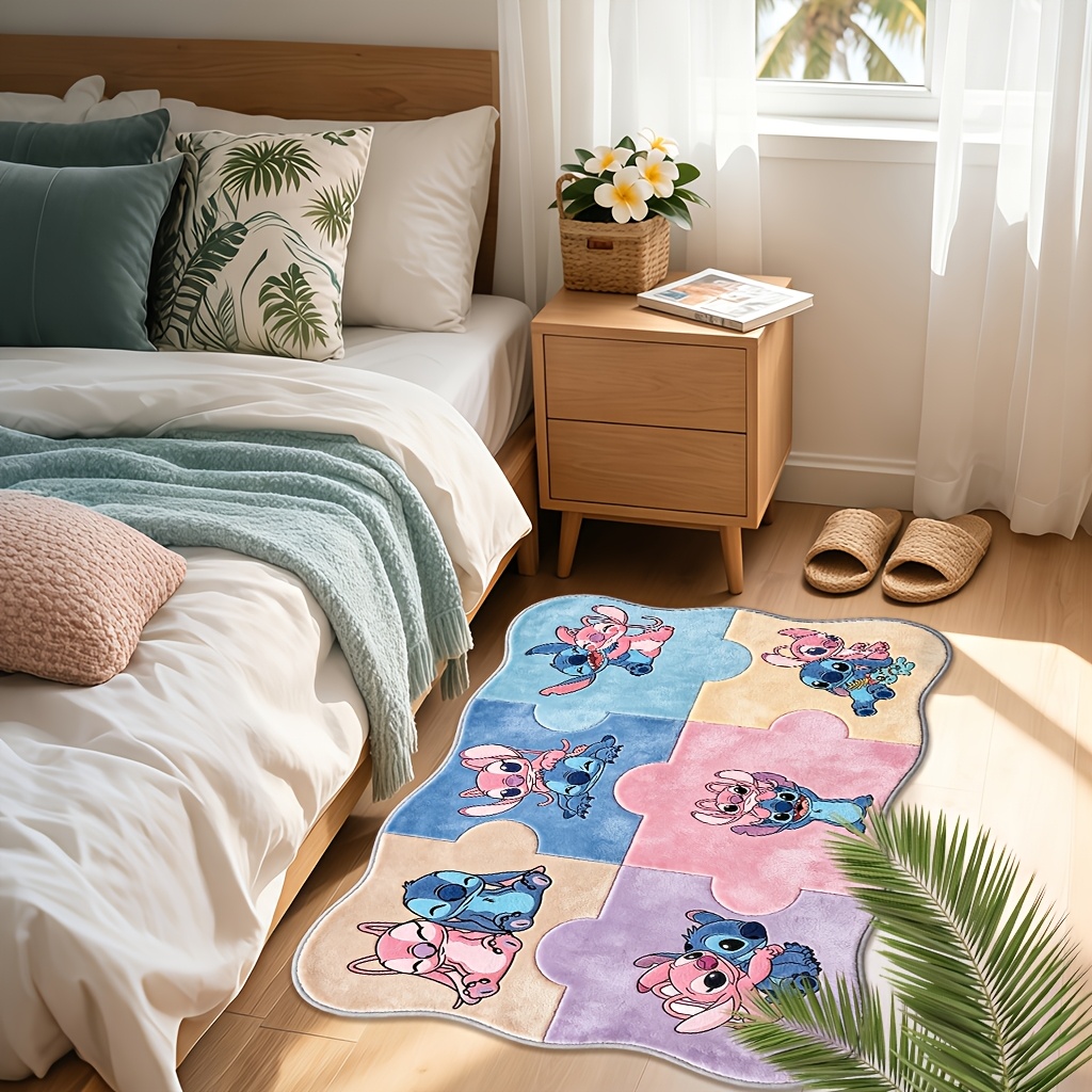 TEMU 1pc Wave Irregular Floor Mat Yx23 - Stitch And Interactive Scene - Warm And Cute Long Rug, Soft And Comfortable, Suitable For Bedroom, Living
