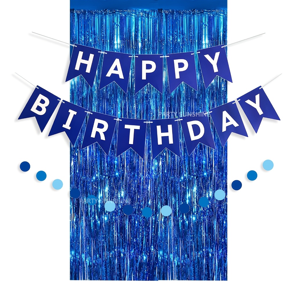 Image of Blue Birthday Party Decorations For Men, Happy Birthday Banner, Backdrop Hanging Swirls Party Decorations, Birthday Party Supplies For 18th, 20th, 30th, 40th, 50th, 60th, 70th, 80th Birthdays