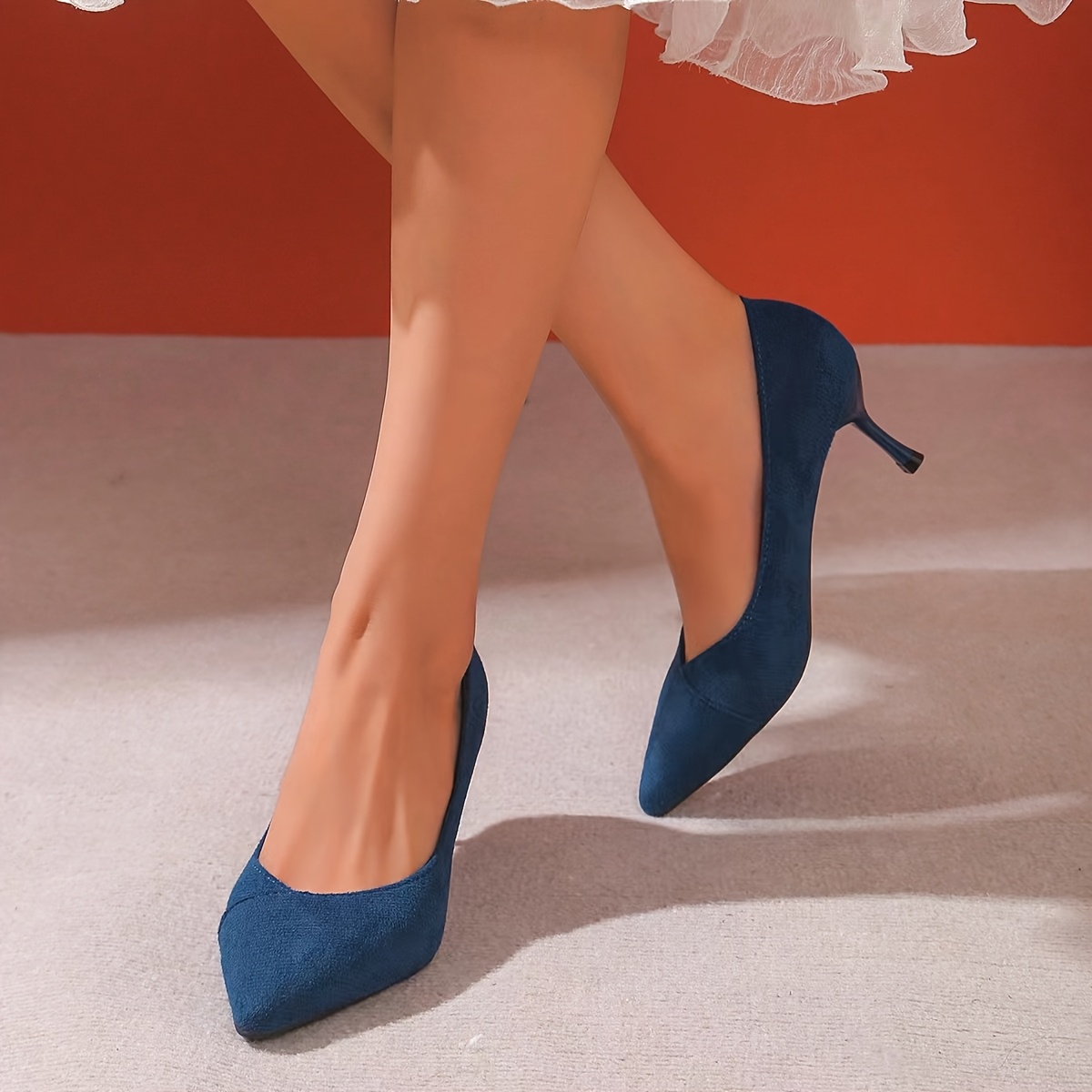 Women's Pointed-Toe Stiletto High Heels Navy Blue Fabric Upper with  Cushioned PU Insole Durable Rubber Sole, Elegant Dress Shoes for Wo