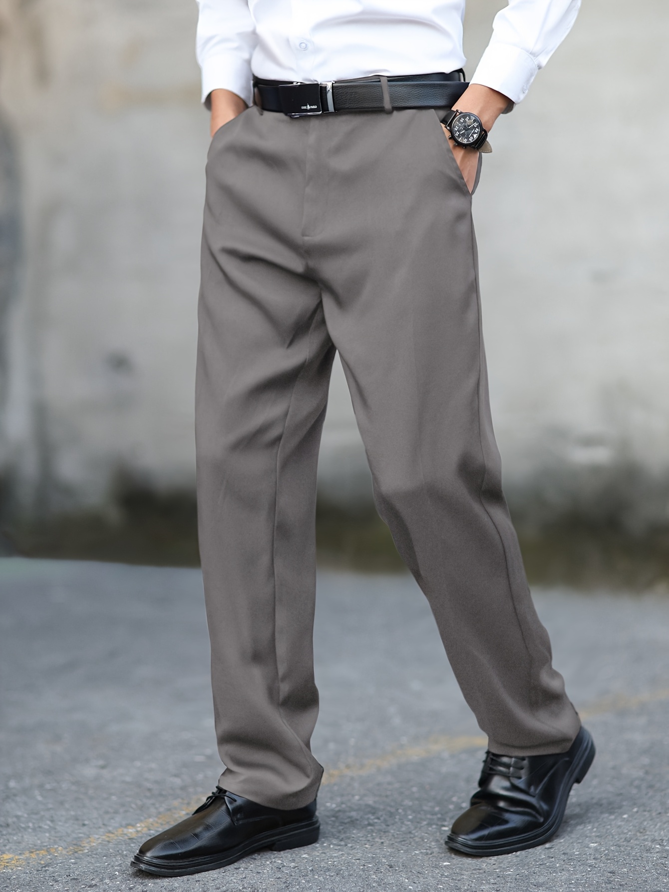 Men's Classic Straight-Leg Suit Pants with Decorative Back Pockets, Polyester, Non-Transparent, Solid Color, All Seasons, Formal Attire|Sophisticated Style|Tailored Fit