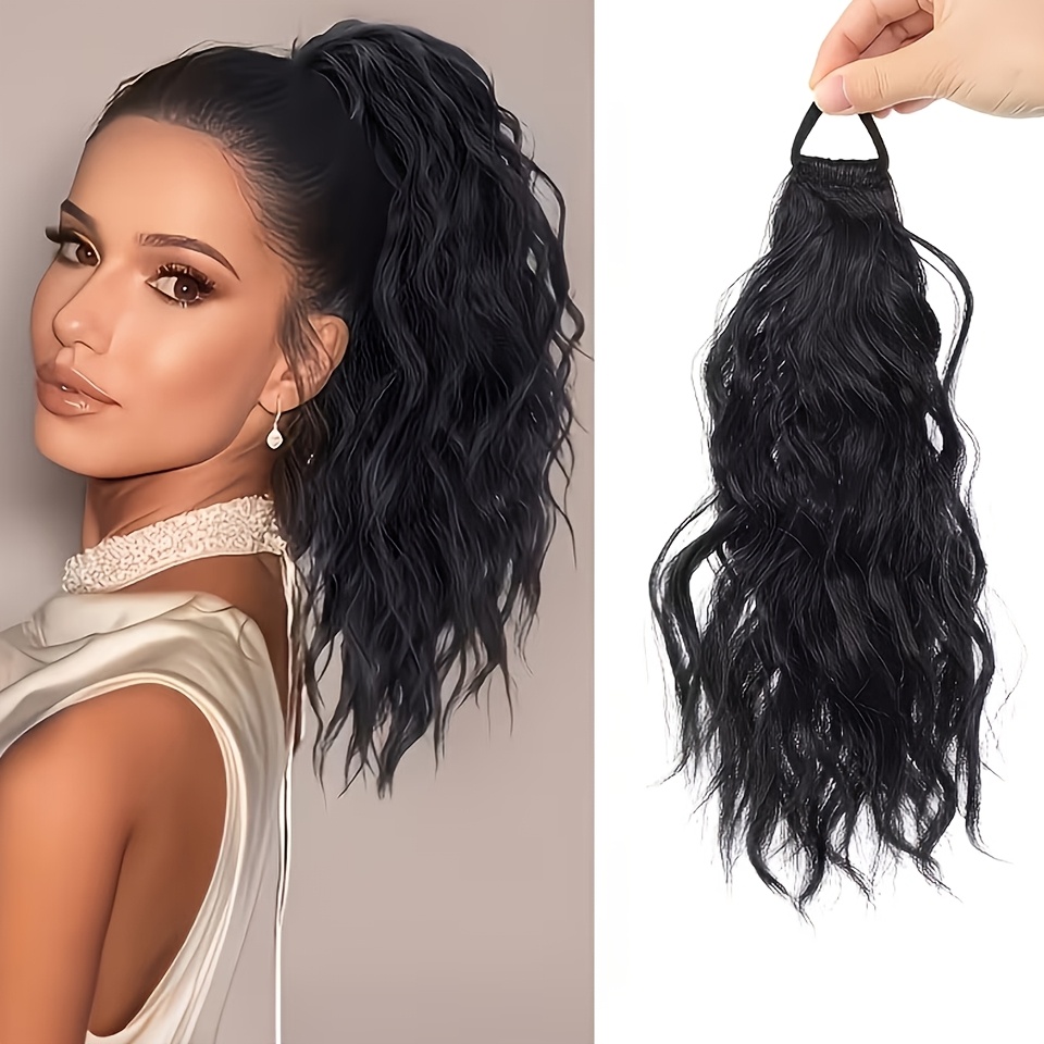 Image of Short Ponytail Wig Extension Loose Short Curly Pony Tails Hair Extensions Wavy Ponytail Hairpieces For Women