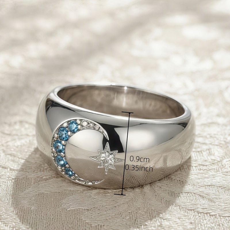 Minimalist Unisex Wide-band Star and Moon Ring