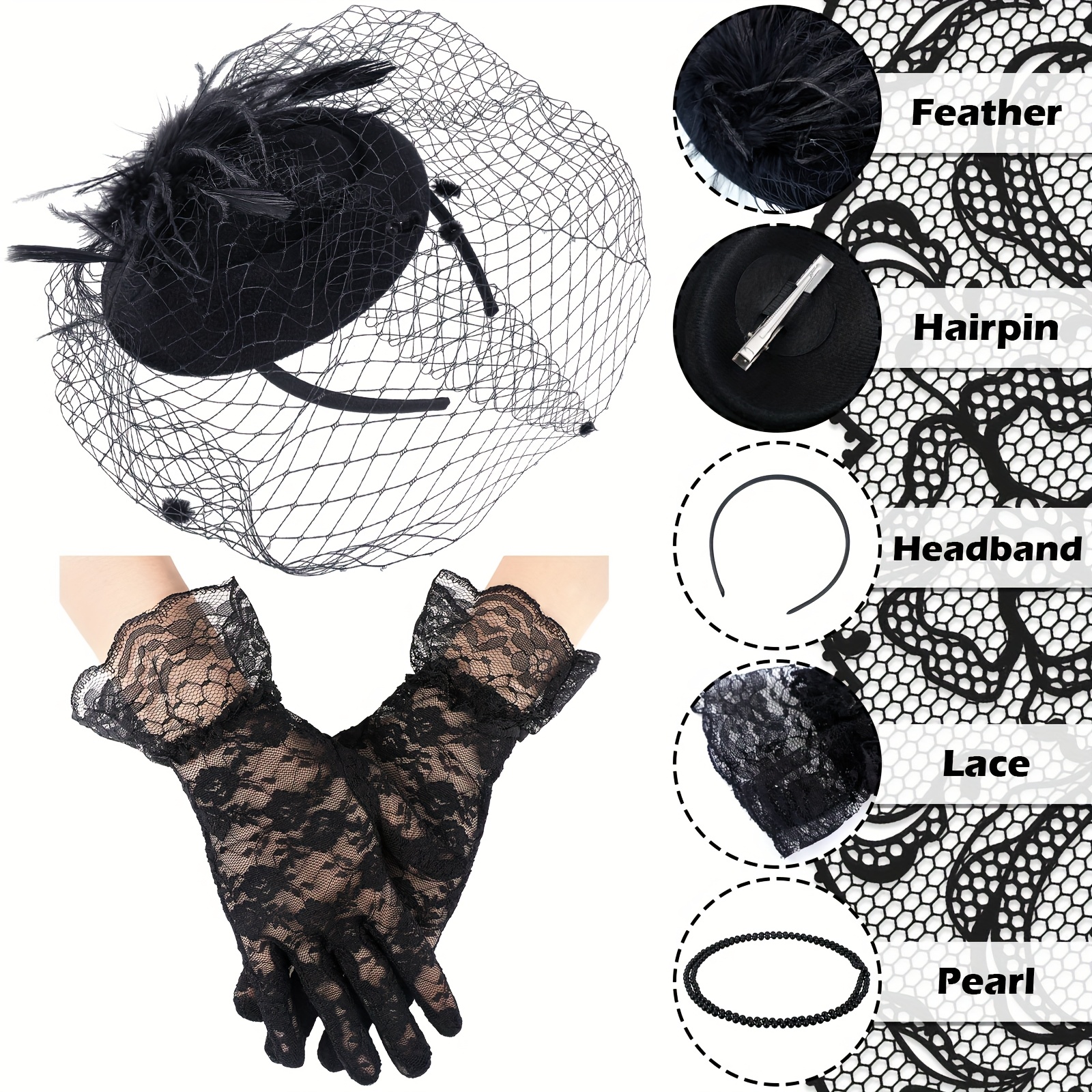 set fascinator hat women veil hats set mesh - Temu display picture 3