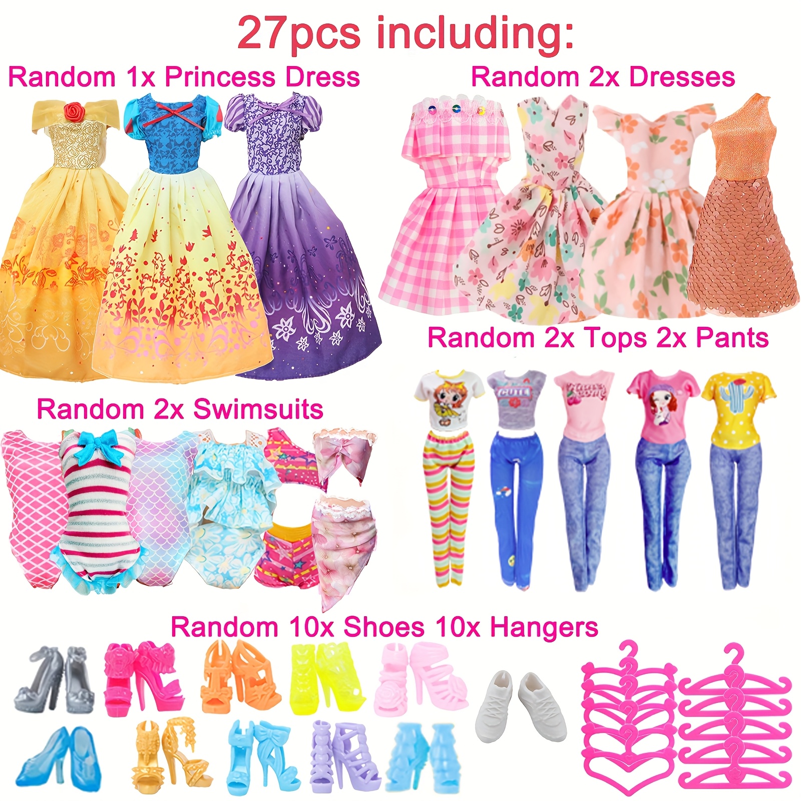 TEMU 27pcs/set Doll Clothing And Accessories, Suitable For 11. 5-inch 30-- Dolls, Toy House Christmas Birthday Gift Party Toys-clothing Random Colors