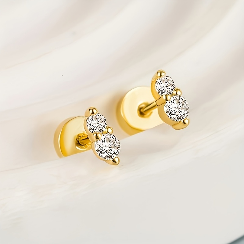 TEMU Pendientes de Botón Elegantes de Inspiración Circonita Cúbica para Mujeres - Acero Inoxidable con de Tornillo, Perfectos para Casual y Regalo,