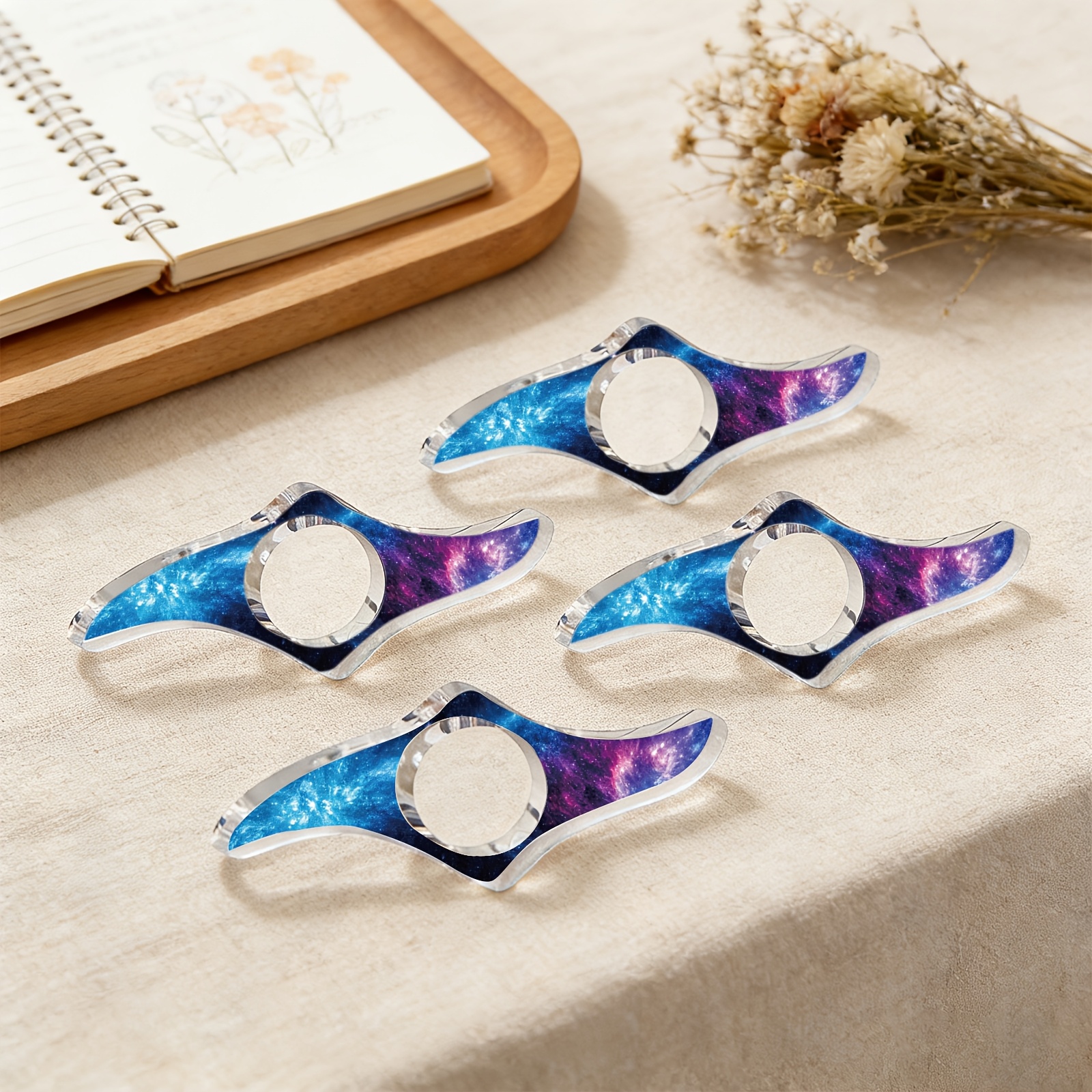 TEMU 4pcs Set Of Printed Acrylic Bookmarks, Thumb Ring Style Page Clips Suitable For Enthusiasts, Book Lovers, , And Educators