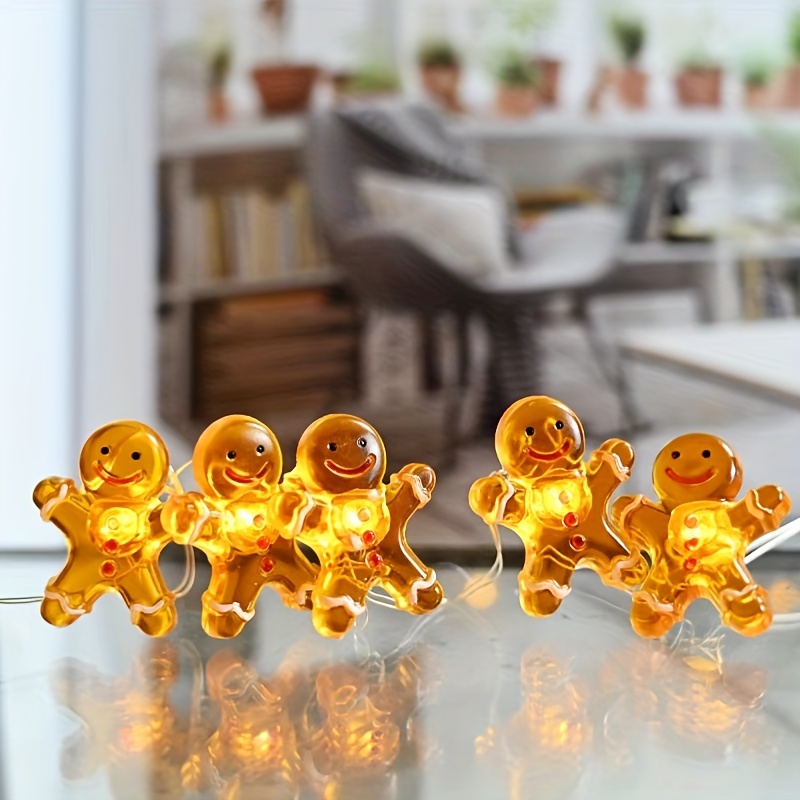 

Christmas Gingerbread Man String Lights, Battery-powered Plastic Yellow Led Holiday Decorations, Toggle Control, No Remote Or