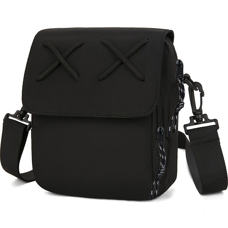 TEMU Street Style Black Nylon Shoulder Bag With Adjustable Strap And Tassel Details - Perfect For Daily Commute