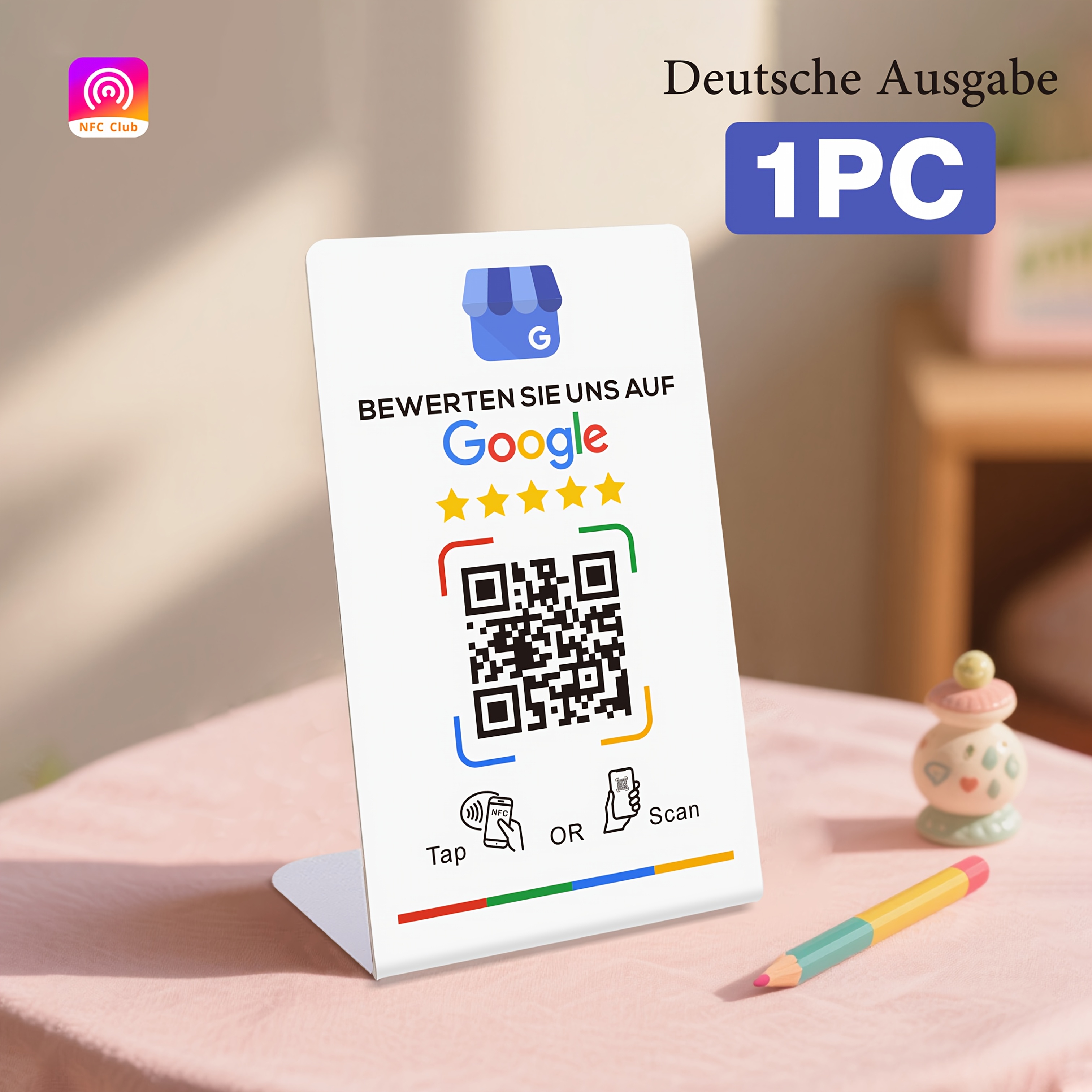Image of French Review Card With Nfc Tap And Business - Durable Pvc Material, Easy Setup For Reviews And Social Media , Rating System, English, German, French, Spanish, Arabic Review Cards, Review |