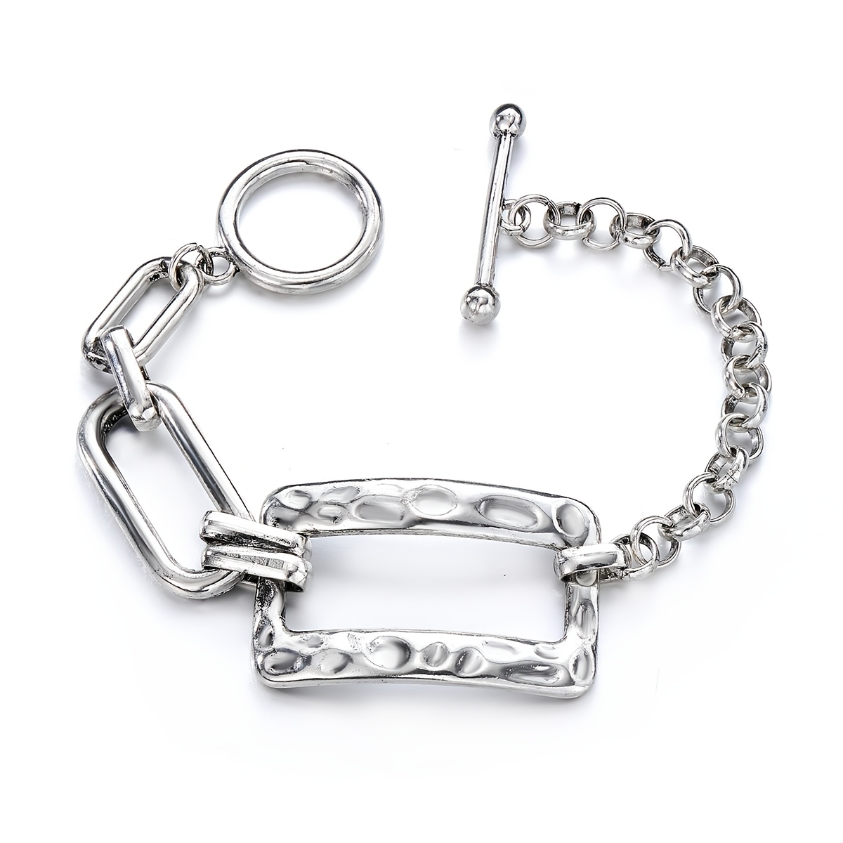 TEMU Pulsera de rectangular irregular hueco con diseño único, aleación con único, versátil para uso diario y ocasiones de regalo, accesorio casual |