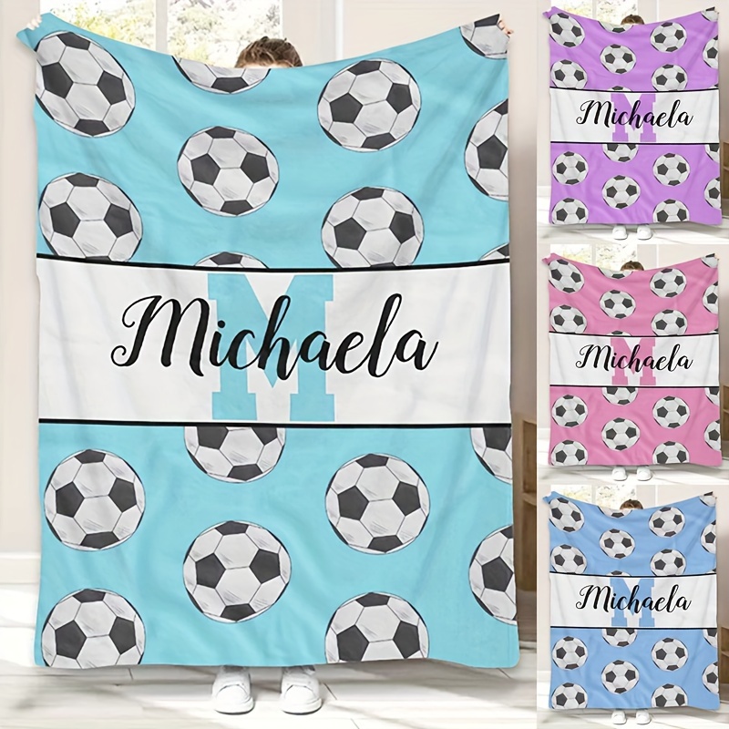 

Customizable Soccer Ball & Name Throw Blanket, 1pc, , , Washable, 100% Polyester, Knitted Flannel, , For Sofa, Bed, Travel, Camping, Living Room, Office - 200-250g Square