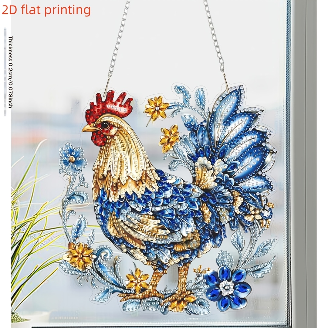 TEMU Impression 2D à plat, Ensemble de peinture diamant art , Pendentif de fenêtre en strass diamant art de spéciale, Kit de suspension murale pour