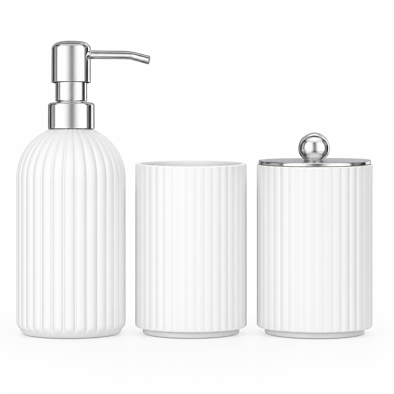 TEMU White Bathroom Accessories Set, 3pcs/set Vanity Counter Accessories With Refillable Soap Dispenser, Qtip Jar, Toothbrush Caddy, Bathroom Vanity