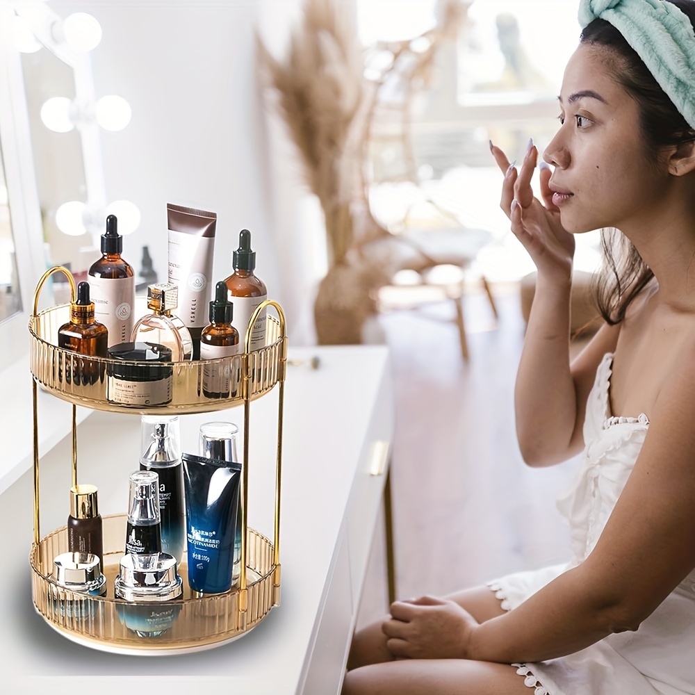 

Rotating Makeup Organizer 2 Tier Lazy Susan Trays Skincare Perfume Organizer For Bathroom Counter Vanity