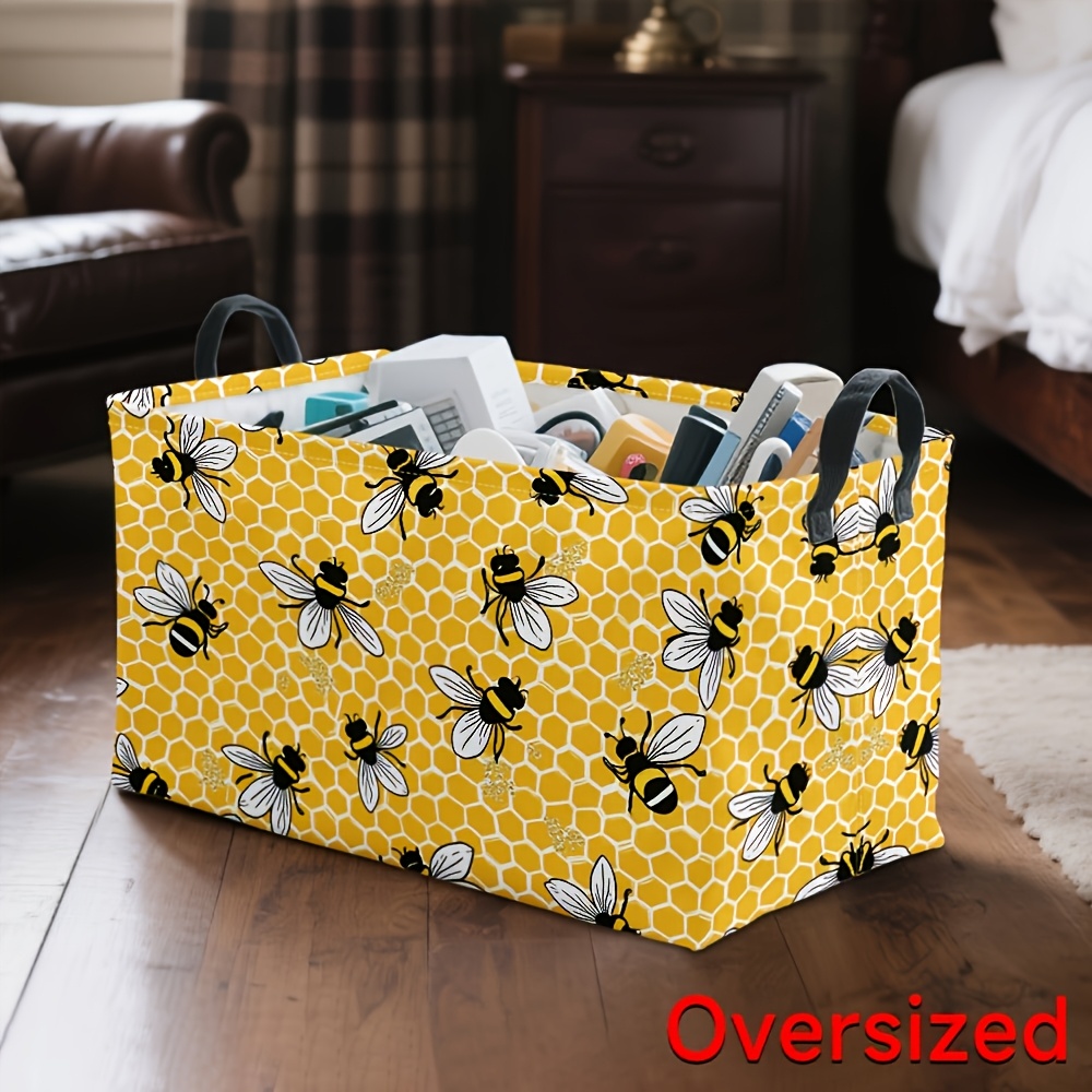 TEMU 1pc Retro Beehive Storage Basket With Honeycomb Pattern - Square Oxford Bin Suitable For Cheese Boards, Charcuterie Platters, Bathroom, Frame &