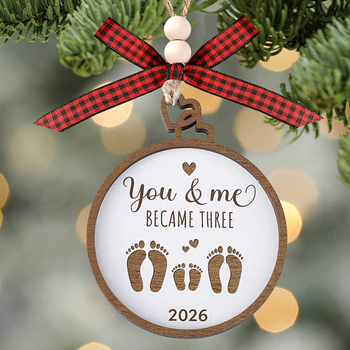 TEMU You And I 3 2026, Footprint Christmas Family Decor, Wooden Christmas Tree Hanging Ornament, Christmas Decor, Newborn Gift Christmas Ornament,