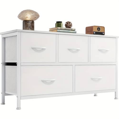 dresser for bedroom with 5 fabric drawers tall chest organizer units for clothing closet living room storage tower with cabinet metal frame wooden top lightweight 4 x 11 8 x 20 9in