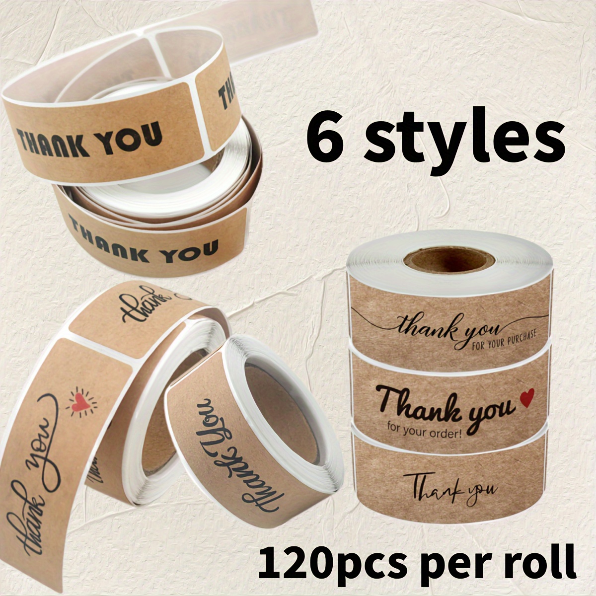 

120pcs Assorted Kraft Paper Thank You Stickers - Rectangular, Customizable For Diy Crafts, Greeting Cards & Gift Sealing