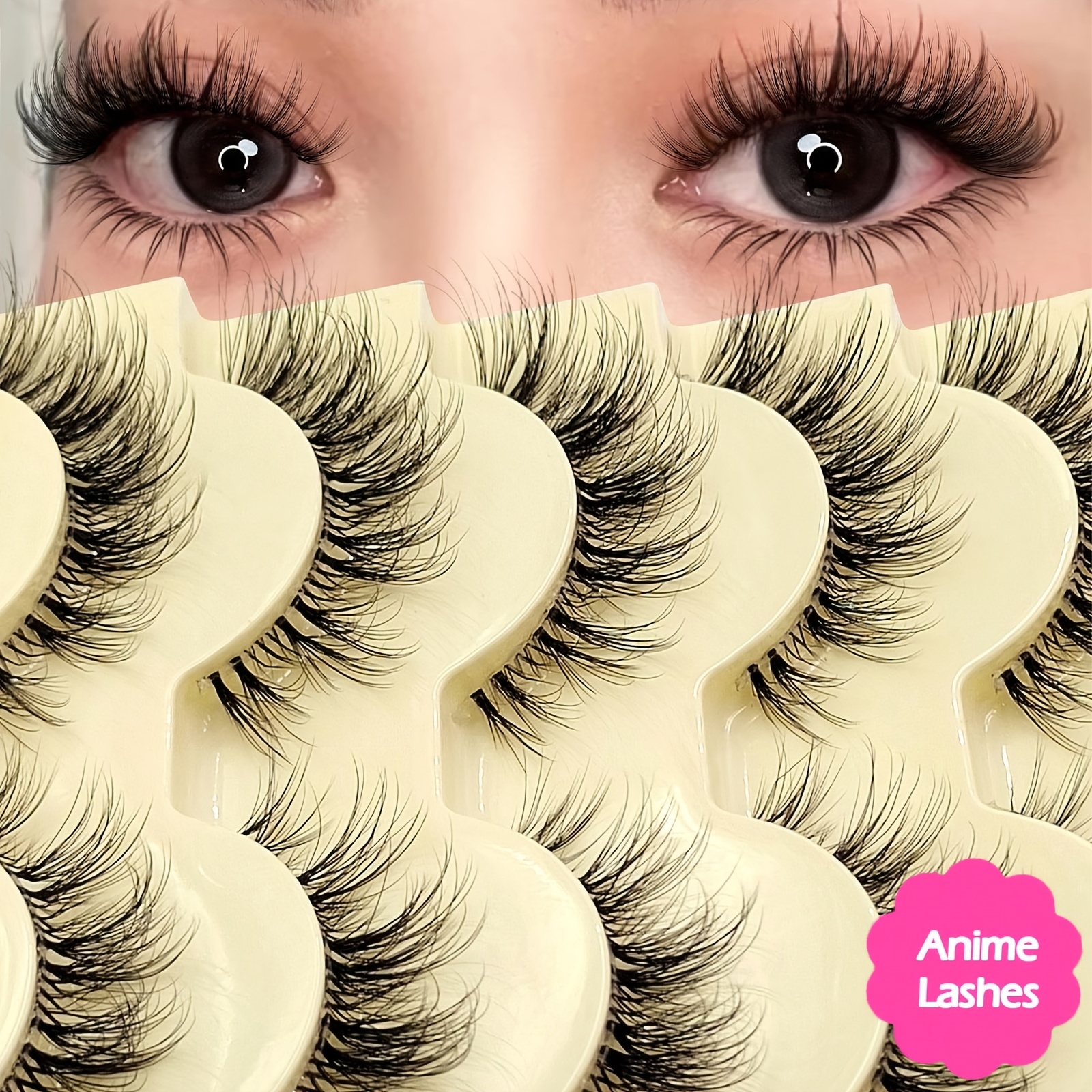 Image of 5 Pairs, Clear Stem, 3d Lashes, Cat Eye False Eyelashes, Cross, Natural, , , Fluffy Cat Eye False Eyelashes, Anime Eyelashes, Cosplay, Suitable For Occasions, Tail Extension False Eyelashes