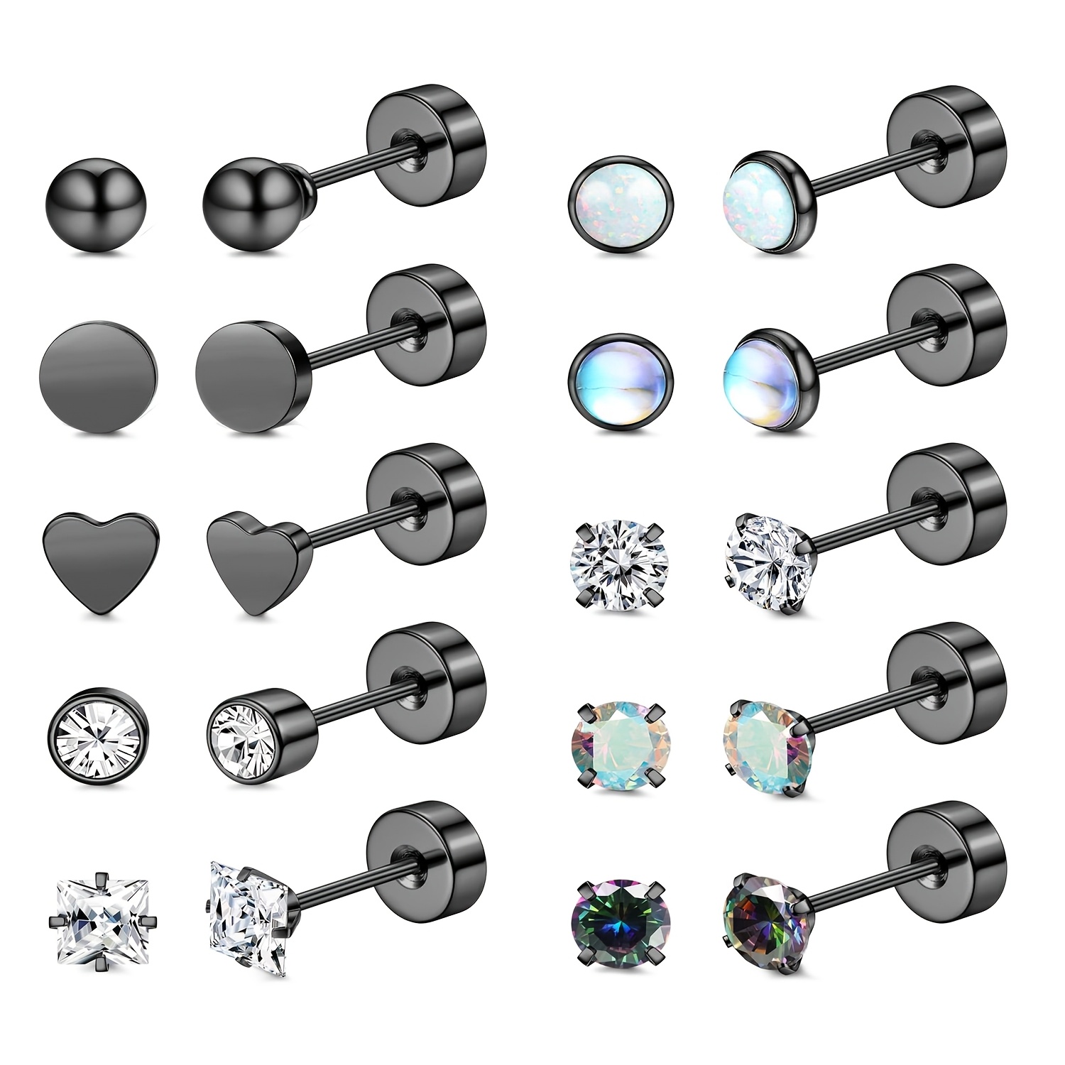 2d Flat, Hypoallergenic Women's Stud Earrings Set - Surgical Steel 20g Stainless Flatback Ear Pins For Sensitive Ears - Small Dainty Stackable Earring Pins For Daily Wear