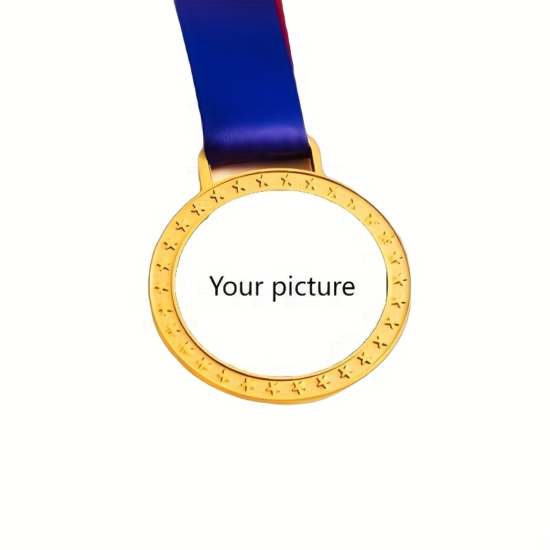 Image of 1pc Of Personalized Metal Frame Medal, Customizable Medal Prize Sports Trophy, Golden Silvery Bronze Medals, Diy Color Printing Self- Pattern, Suitable For Sports Trophies, Student Souvenirs, Perfect