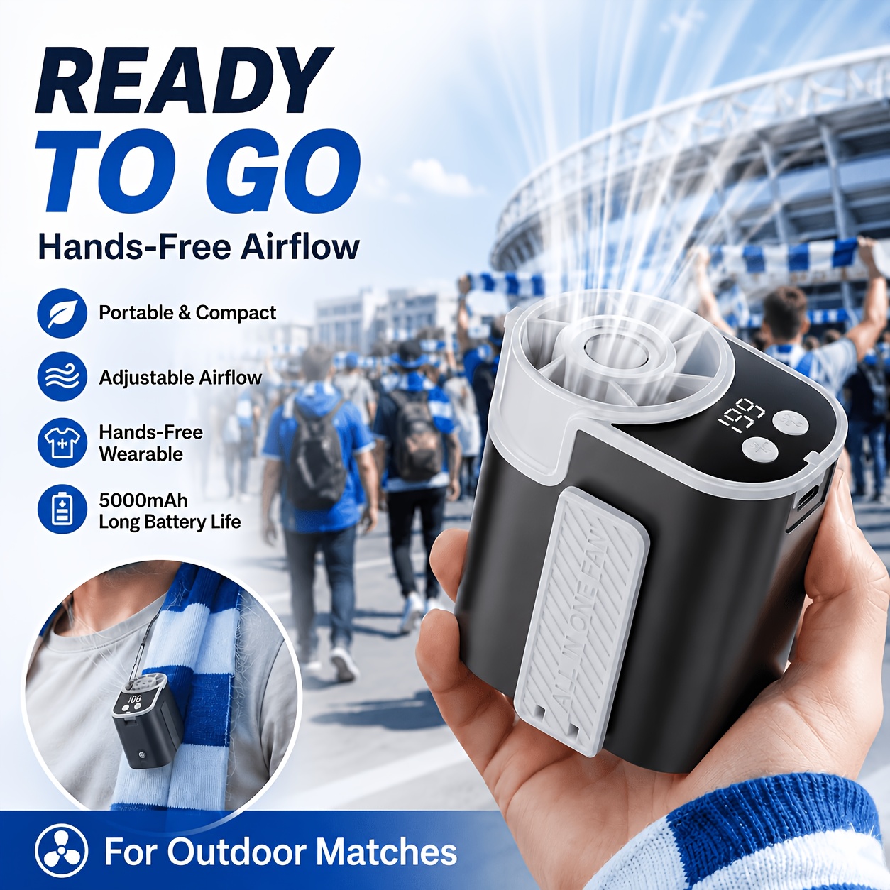Image of Portable Waist Fan, Small Usb Rechargeable Clip-on Personal Fan, 5000mah Battery, 5-speed Adjustable Fan, 18000 Rpm Motor, Hanging , Fan For Work, Construction, Camping And Outdoor Use