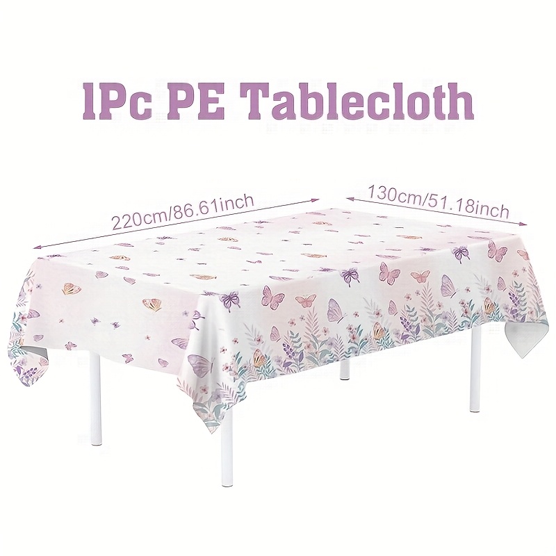 1pc,pink Purple Flower Tablecloth,220*130cm, Flower Theme Party Pe Table Cover,birthday Party Dining Table Decor,wedding Bride Party Decoration,baby Shower Party Supplies,event Party Table Cover
