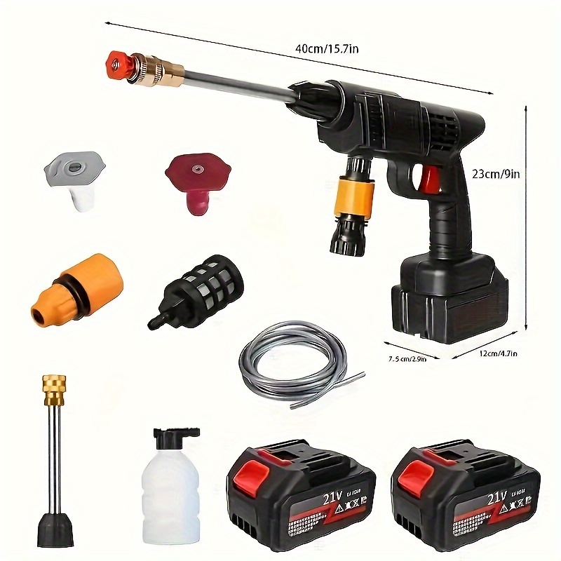 

3000 Psi High Pressure Car Wash Water Connect Nozzle, Stainless , Includes 15, 000mah Battery, Design, Or Outdoor Cleaning, Pressure Washer