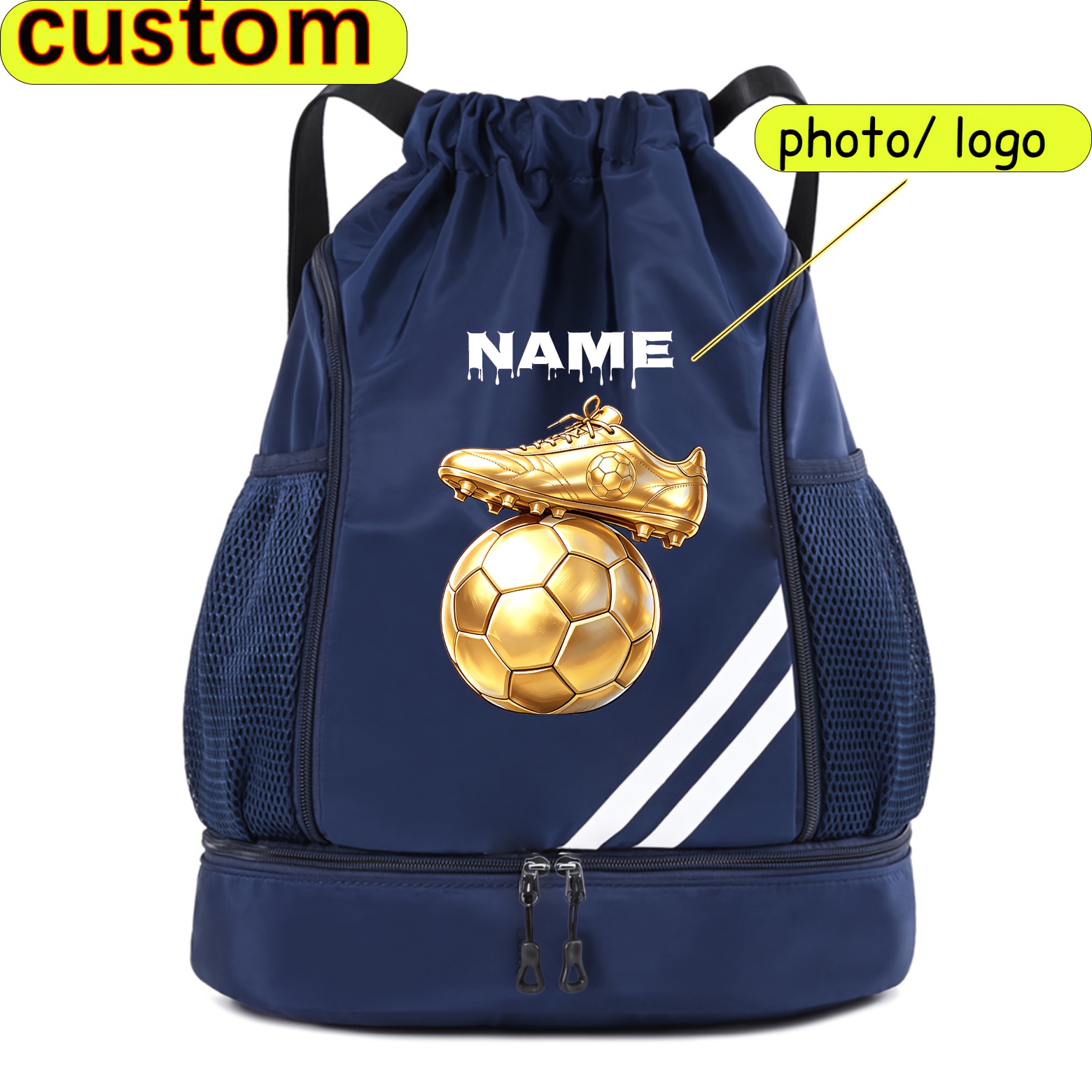 TEMU Nouveau Sac de Foot Épaissi Personnalisable avec Nom et Imprimé Botte Dorée, Sac à Dos de Foot d'Extérieur Sac de , Sac à Dos de Sport pour avec
