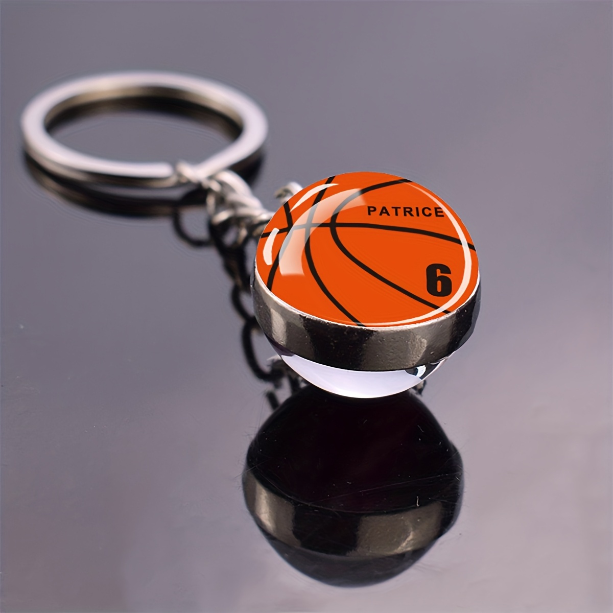 TEMU [Personnalisé] 1pc Porte-clés Basketball avec Nom & Numéros Personnalisés, Texte Personnalisé Multicolore, Pendentif Bille en Verre Double Face,