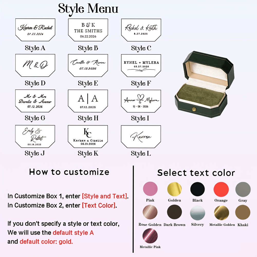 TEMU Personalized Engraved Double-slot Ring Box With Custom Name And Date; Perfect For Weddings, Engagements, And Proposals; Classic Vintage Portable