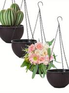 4 pack bohemian striped plastic hanging flower pots with double chamber design drainage holes chain hooks weather resistant indoor outdoor planters for patio balcony garden decor outdoor flower pots
