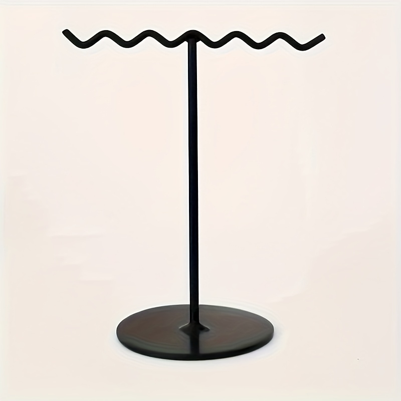 TEMU Elegant Black Oval Iron Jewelry Tower - Multifunctional Metal Earring And Necklace Display Stand, Design For Home Decor, Pearl- Home Accent,