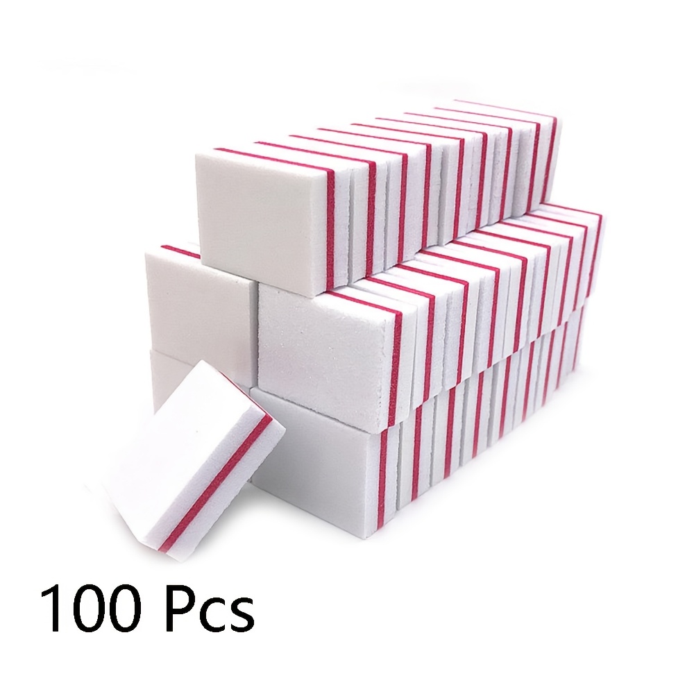 Image of 100pcs Mini Nail Buffers, 100/180 Grit Nail Sanding Blocks, Disposable And Portable Bulk Nail Buffing Polishing Blocks Professional Set For Acrylic And Natural Nails, White