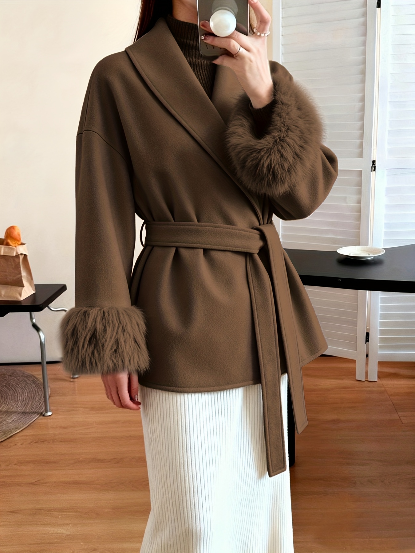 womens fashion elegant furry sleeve coat autumn winter womens clothing Product details 10