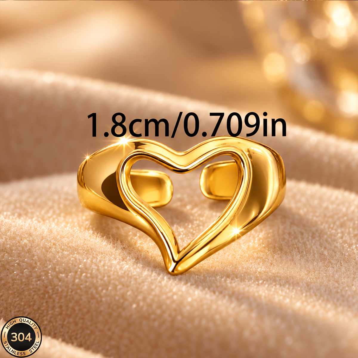 18K Gold-Plated Open Ring, Unisex Classic Design