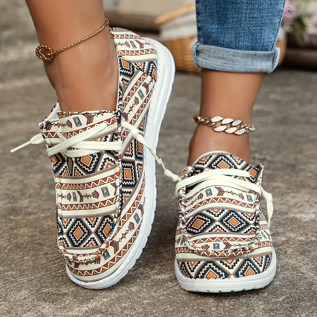 Tribal 2024 Art Women’s lace-up canvas shoes