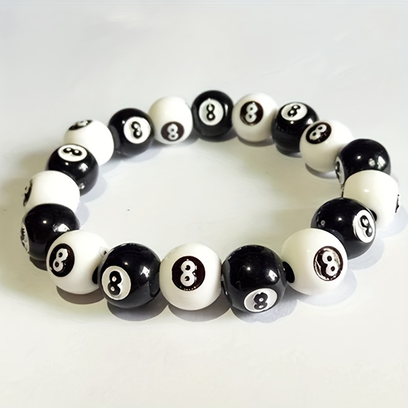 Men&#39;s &amp; Women&#39;s Black 8 Ball Beaded Bracelet - Elastic Stretch Sports Jewelry with Golden-Tone Beads, Y2K Hip-Hop Rock Style, Unisex Casual Gift for Valentine&#39;s Day, Graduation, Parties, Casual Jewelry | Unisex Jewelry | Numbered Beads