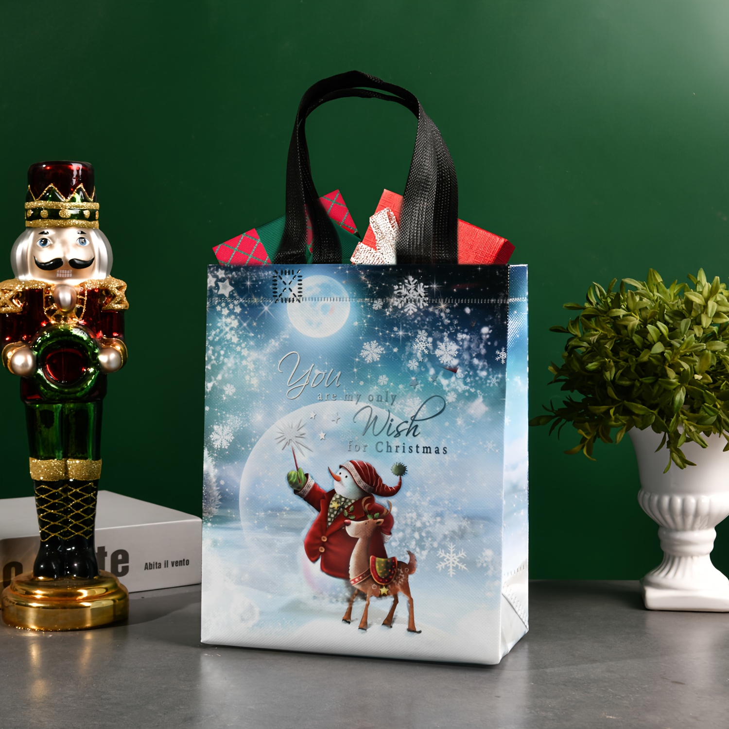18 christmas gift bags in   designs measuring 25cm x 20cm x 10cm featuring handles reusable non woven fabric christmas shopping bags     gift wrapping and suitable for festive gift packaging tote bags