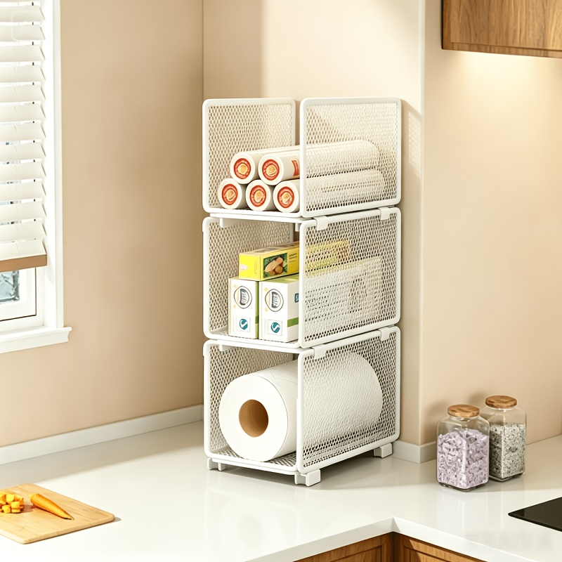 3pcs Stackable Kitchen Storage Baskets, Mesh Tiered Shelves