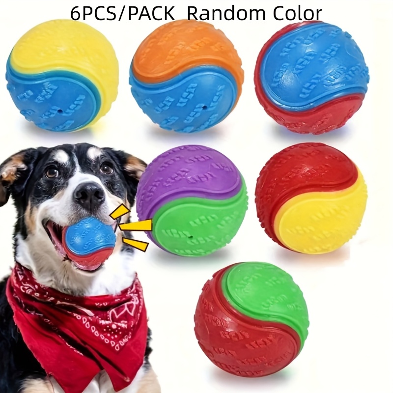 Image of Random 6pcs Assorted Colors Dog Teething Dental Chew Sounding Ball Indoor Outdoor Human Pet Interactive Training Ball Bite-resistant Sounding Pet Ball, Without Battery